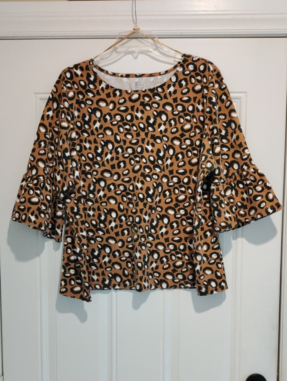 Kim Rogers Leopard Print Ruffle Sleeve Tunic - Tan/Black/White